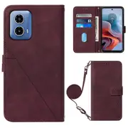 Imprinted Leather Phone Cover for Motorola Moto G34 5G, Wallet Design Case with Shoulder Strap