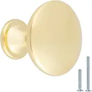 Amazon Basics Round Cabinet Knob, 1.18-inch Diameter, Brushed Brass, 25-pack