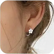 [ZAULER] Solid 925 Sterling Silver Flower Hoop Earrings Huggie for Women Daisy Hoop Earrings Cartilage Helix Earrings