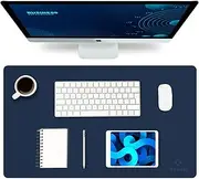 K KNODEL Leather Desk Mat, Office Desk Pad, Large Mouse Pad, Keyboard Pad, Computer and Laptop Mat for Desk, Desk Protector, Desktop Mat for Writing, Desk Blotter and Cover (60x35cm, Dark Blue)