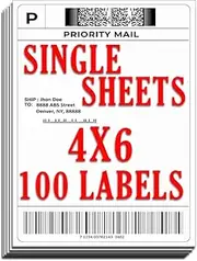 Enolvo Shipping Labels 4X6 Inch - Shipping Label for Inkjet Printer and Laserjet, Mailing Postal Shipping Stickers 4X6 Printer Paper, White Opaque - Single Sheets (100 Count)