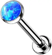 [Pierced Owl] 16-20G G23 Implant Grade Titanium Threadless Push-in Synthetic Opal Flat Back Labret Stud