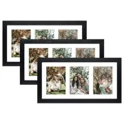 , Set of 3, 9x18 Black Wood Frame - White Mat for Three 5x7 Pictures - Sawtoo...
