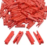 100Pcs Mini Red Wooden Utility Paper Clip, Clothespins Clip, Clothes Line Clips,