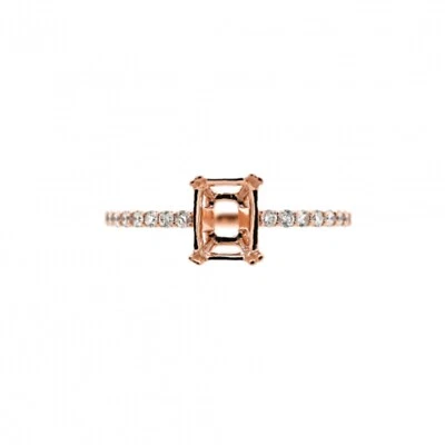 Ring Semi-Mount Emerald Cut 7x5mm In 14k Rose Gold With Diamond Accents (44283)