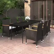 VRAXO 7 Piece Garden Dining Set with Cushions Poly Rattan and Glass -81.14KG,3099785