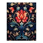 Arabesque Flower Design Pink Blue Ornate Symmetrical Pattern Art Poster Print