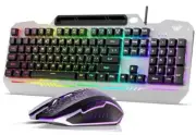 Keyboard, T102 104 Keys Gaming Keyboard and Mouse Black Keycaps + Silver Panel