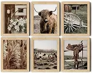 VICBOU Cow Wall Art Cow Horse Barn Pampas Grass Decor Farmhouse Wall Decor Rustic Nature Western Boho Neutral Country Art Print Painting for Home Bedroom Bathroom Living Room, 8x10 6Pcs, Unframed