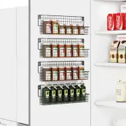 Wall Mounted Spice Rack Organizer for Cabinet Door 4 Tier Metal Hanging Black