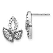 14k White Gold Real Diamond Fancy Leaf Earrings