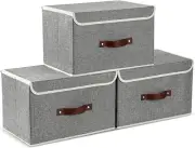 3 Pack Foldable Storage Cube Bins Boxes with Lids and Handles Baskets Linen Orga