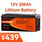 12V 200Ah Lithium Iron Phosphate Battery LiFePO4 Rechargeable Camping BMS RV AGM