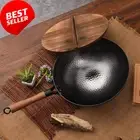 32CM Induction Wok, Non-Stick Stir Fry Pan, Flat Bottom, Wood Handle