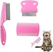 Pack of 3 Lice Comb, Flea Comb, Lice Comb, Metal Teeth Lice Comb, Plastic Double-Sided Nit Comb, Multifunctional for Dogs Cats (Pink)