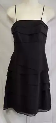WHITE HOUSE BLACK MARKET FLARE CHIFFON SPAGHETTI STRAPS BLACK DRESS SIZE 0 NWT