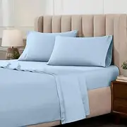 [Superior] Egyptian Cotton Sheet Set - Premium 1000-Thread Count Egyptian Cotton Solid Queen Sheet Set with 18” Deep Pocket - Luxury High Thread Count Sheet Set, Queen Light Blue