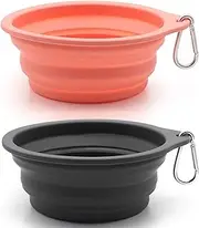 SLSON 2 Pack Dog Collapsible Bowl Large Portable Dog Bowl Pet Feeding Bowl Dog Food Water Bowl Pet Travel Bowl with Carabiner for Pet Indoor and Outdoor Activity (Grey + Pink)