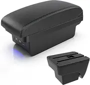 Compatible For SEAT IBIZA Car Armrest Modification Double-layer Storage Box With USB Charging Easy To Install Car Accessori(B2 Black line 3 USB)