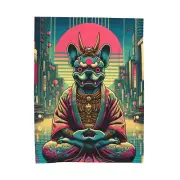 Velveteen Plush Blanket French Bulldog Meditating Oni Mask Cyberpunk Art Demon