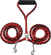 Double Lead for 2 Dogs, Tangle-Free Dog Lead Reinforcement Double Lead Dog Lead with Padded Handles for Dogs Small Medium and Large Running Training 10 mm x 140 cm (Red)