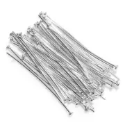 100 Pcs Bali Flat Head Pins Sterling Silver Plated 20 Gauge 2.5 Inch Pin