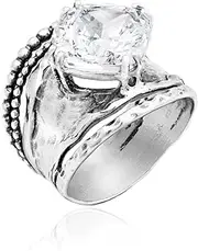 [JEAN RACHEL JEWELRY] 925 Sterling Silver Ring - Bold with Prong-Set Cubic Zirconia Vintage Design - Hypoallergenic, Lead & Nickel Free - Artisan Handcrafted Statement Rings for Women