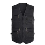 Puntos men Multi Pocket Waistcoat Plus Size Outdoor Shooting Fishing Hiking Vest Jacket black XL