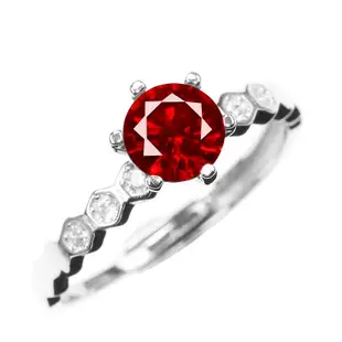 戒指紅寶石戒指女飾品圓形1克拉925純銀復古日韓珠寶彩寶開口指環
