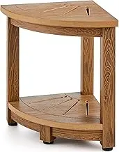 VEVOR Corner Shower Bench, 16.5" Height 12.8" Radius, Faux Wood Grain Polystyrene, 158KGS with Storage Shelf, Water Resistant, Shower Stool for Inside & Outside Shower, for Bathroom, Living Room