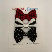 Red black white plaid polka hair bow clip set nylon headband baby toddler girls
