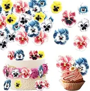 Rsstarxi 60 Pack Edible Flowers Cake Toppers Decorations Edible Flowers Cupake Topper, Wafer Paper Flowers Cupcake Picks for Baby Shower Wedding Birthday Party Cake Decorations Supplies