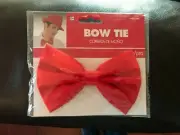 Red Bow Tie 5 1/2" Poly Satin Formal Costume Accessory With Elastic Band