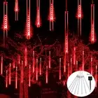 Red Solar Meteor Shower Rain Lights, 8 Tube 144 Leds, Christmas String Lights fo
