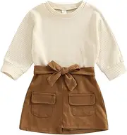 [RSRZRCJ] Kids Toddler Baby Girl Fall Winter Outfit Long Sleeve Knit Turtleneck Shirt Top Plaid Mini Skirt 2PCS Clothes Set