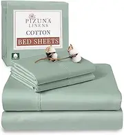 Pizuna Cotton Double Bed Sheet Set, 500 Thread Count 100% Combed Cotton Sateen Weave Double Sheet Set Include 1 Fitted Sheet, 1 Flat Sheet & 2 Pillow Cases (Sage Sheet Set - 4 PC)