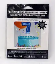 Creative Converting Self-Inflating Balloon Cake Toppper Blue 7, 1 Count