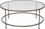 Flash Furniture Astoria Collection Round Coffee Table - Modern Clear Glass Coffee Table - Brushed Gold Frame