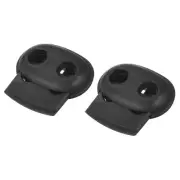 Cord Lock Stopper End #2 12Pcs, Plastic Double Hole Stopper Spring Toggle Black