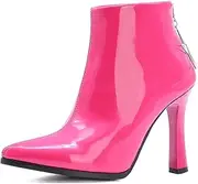 [JIEEME] Patent Leather Fashion Pointed Toe Block Heel Zipper High Heel with 10.5 cm Easy Walking Ankle Boots for Women Big Size 35-48 tt10122