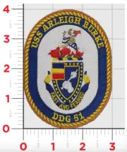 NAVY USS ARLEIGH BURKE DDG-51 EMBROIDERED PATCH WITH HOOK & LOOP