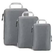 Set of 3 Compression Packing Cubes Super Thin and Sturdy Nylon Expandable Packing Organizer for Travel Accessories Luggage Suitcase (Gray)