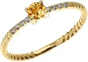 [Dainty and Elegant Gold Rings] 10k Yellow Gold Dainty Diamond and Solitaire Citrine Rope Design Stackable/Proposal Ring