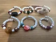 Handmade Set Of 6 Wine Glass Charms, Stone Bead, Spring Wire (No Annoying Clasp)