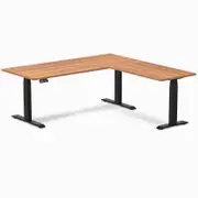 Desky Eco L-Shape Sit to Stand Prime Oak Melamine Desk 1800x1750mm Matte Black Height Adjustable Leg
