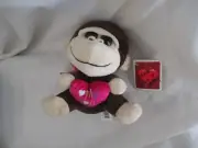 Walmart Valentines Day plush brown monkey ape gorilla Only you pink heart bow 7"