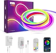 Bluetooth LED Neon Rope Lights 2M Waterproof,ALED LIGHT RGBIC Rainbow Color Music Chasing Flexible Neon Lighting with Remote&APP Control for Party,Cafe,Bar,TV Backboard,Indoor Outdoor DIY Home Decor