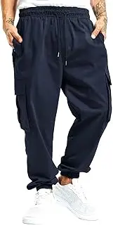 [Generic] Pants Mens Waisted Multi Pocket Solid Color Pants Men's Overalls Drawstring Pants Men's Casual Pants Big House