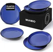 MIAMIO - 6 x Plate/Dinner Plate Set Stoneware Ceramic Tableware Set - Le Papillon Collection (Blue, 21 cm)