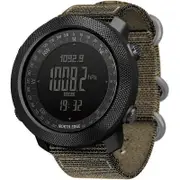 NORTH EDGE Outdoor Smart Watch Waterproof Men' Digital Watch for Sport Swimming Climbing Swimming Altimeter Barometer Compass Khaki nylon strap